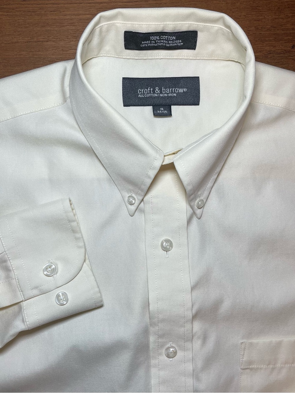 Croft & Barrow Mens Dress Shirt 16 34/35 Ivory White Cotton Non-Iron Button Up